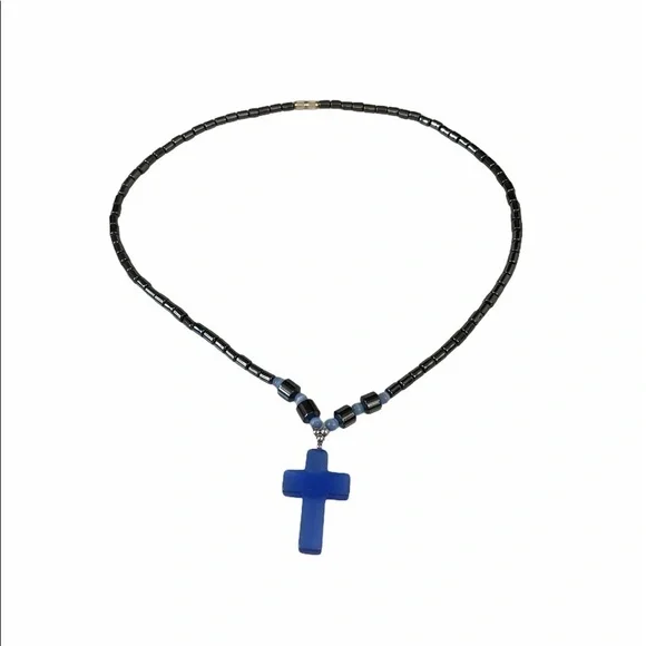 Necklace hematite (non-magnetic) blue cross - Picture 7 of 8